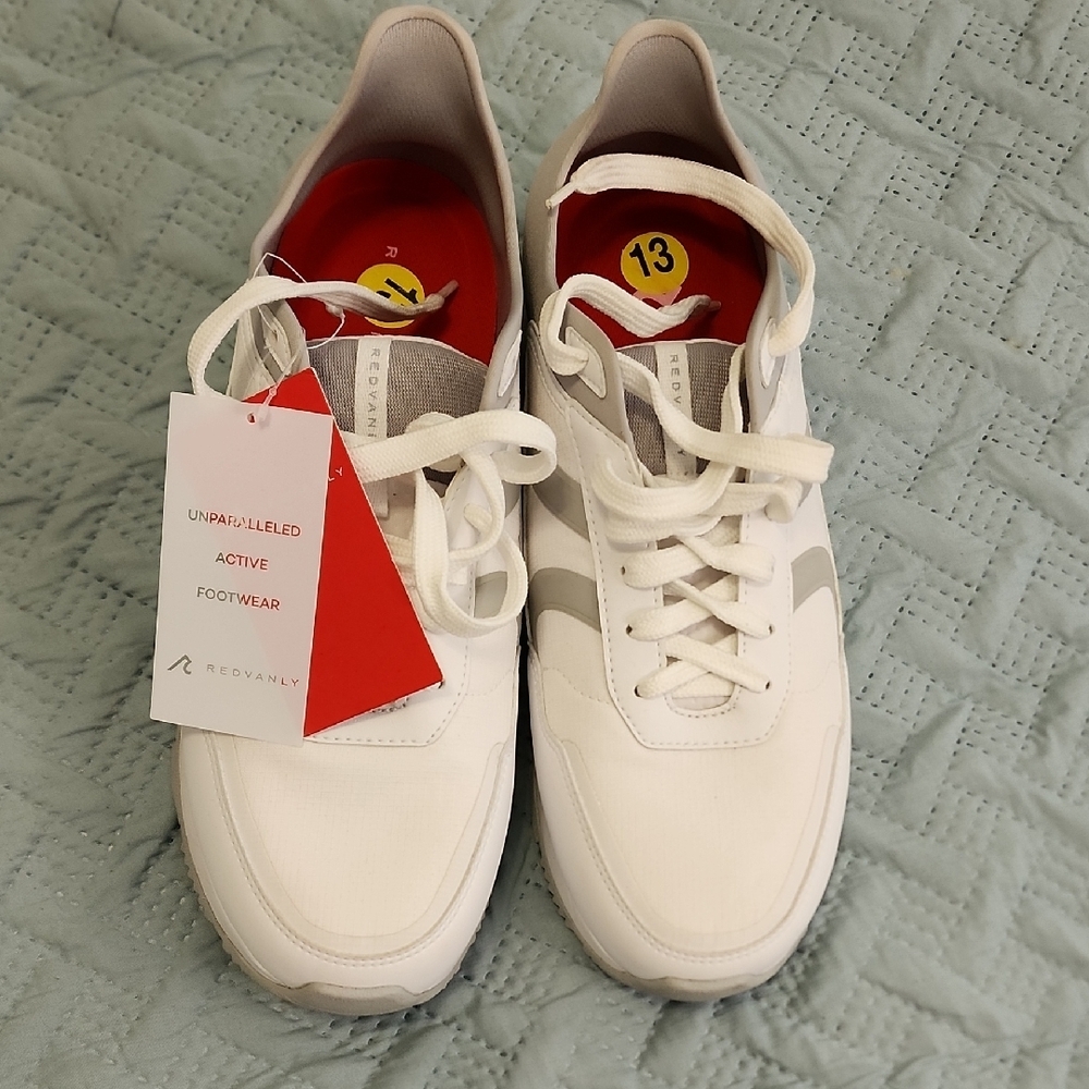 Redvanly Men’s White Athletic Sneakers with Gray Accents